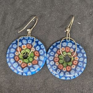 Handmade Wired Millefiori Blue Glass Earrings